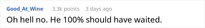 Comment on saving money by flying alone, saying he should have waited. Comment on saving money by flying alone, saying he should have waited.