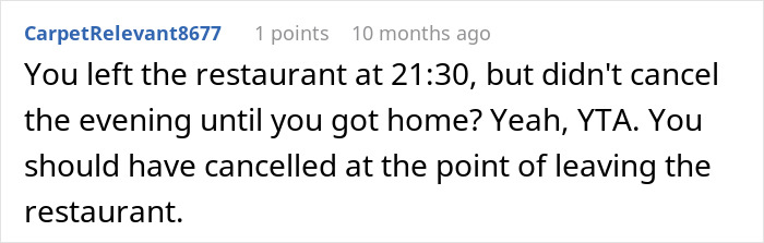 Comment criticizing a woman for not canceling a birthday dinner where no one showed up. Comment criticizing a woman for not canceling a birthday dinner where no one showed up.