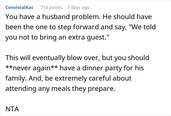 Text exchange discussing a dinner party issue with uninvited guest, suggesting caution in future events. Text exchange discussing a dinner party issue with uninvited guest, suggesting caution in future events.