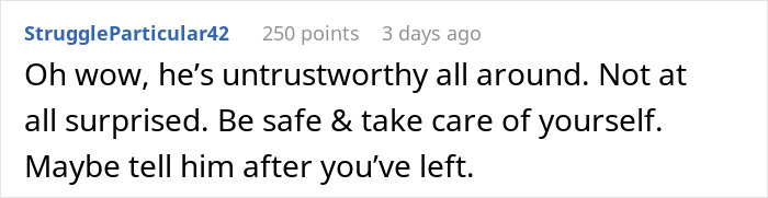 Comment on husband's response to wife's SOS call, discussing trust issues. Comment on husband's response to wife's SOS call, discussing trust issues.