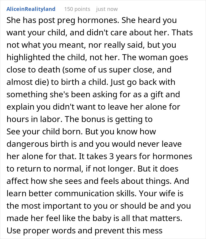 Text post discussing the emotions of a wife feeling upset during labor, emphasizing newborn and communication. Text post discussing the emotions of a wife feeling upset during labor, emphasizing newborn and communication.