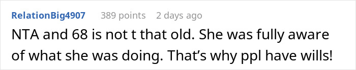 Comment discussing inheritance and wills, addressing the awareness of the person who left the inheritance. Comment discussing inheritance and wills, addressing the awareness of the person who left the inheritance.