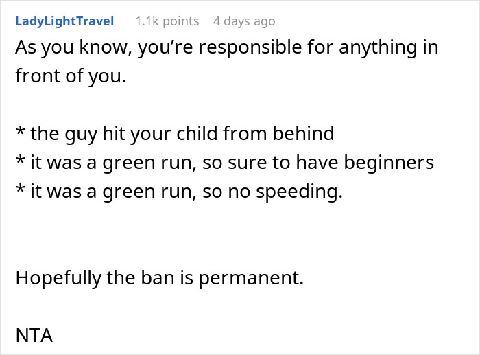 Comment discussing a guy reported to ski patrol after hitting a child on a beginner trail. Comment discussing a guy reported to ski patrol after hitting a child on a beginner trail.