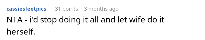 Reddit comment responding to a discussion about an unhelpful husband. Reddit comment responding to a discussion about an unhelpful husband.