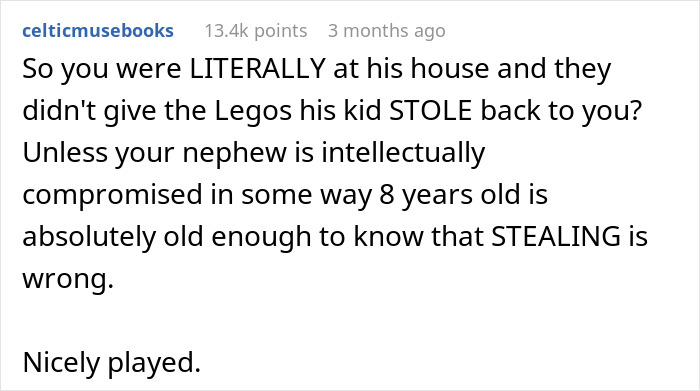 Text message about kids taking Legos back from a house, addressing stealing and fairness. Text message about kids taking Legos back from a house, addressing stealing and fairness.
