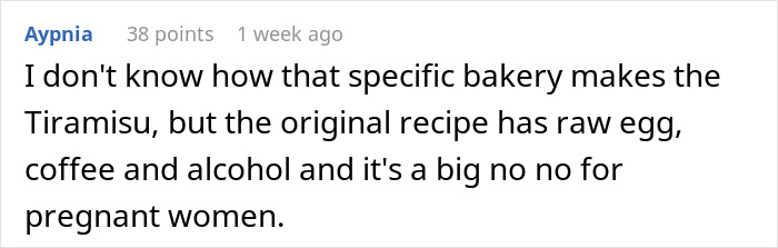 Comment discussing tiramisu ingredients and pregnancy safety concerns. Comment discussing tiramisu ingredients and pregnancy safety concerns.