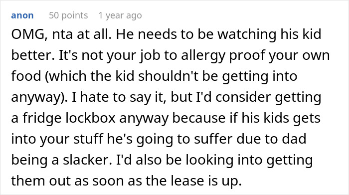 Comment addressing a roommate's reaction after being blamed for a child's allergic reaction. Comment addressing a roommate's reaction after being blamed for a child's allergic reaction.