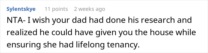Comment discussing inheritance and lifelong tenancy advice. Comment discussing inheritance and lifelong tenancy advice.