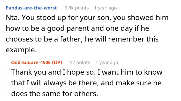Text exchange discussing support for son being gay and parenting. Text exchange discussing support for son being gay and parenting.