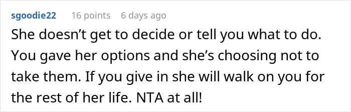 Reddit comment discussing MIL and boundaries after birth, highlighting decisions and options given to her. Reddit comment discussing MIL and boundaries after birth, highlighting decisions and options given to her.