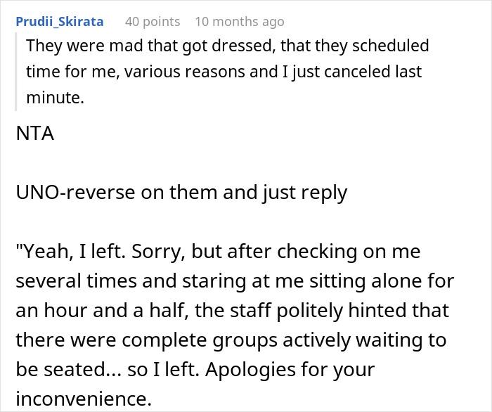 Reddit comment discussing a woman bullied for canceling her birthday dinner after no one showed up. Reddit comment discussing a woman bullied for canceling her birthday dinner after no one showed up.