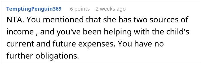 Comment advising daughter on dad’s ex-wife and son’s rent request, suggesting no obligation due to existing financial help. Comment advising daughter on dad’s ex-wife and son’s rent request, suggesting no obligation due to existing financial help.
