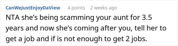 Comment on Reddit about refusing help to dad's ex-wife and son for rent. Comment on Reddit about refusing help to dad's ex-wife and son for rent.