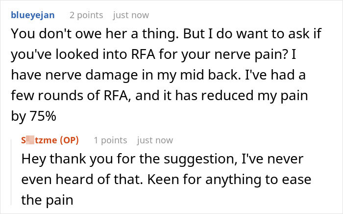 Text conversation about nerve pain and treatment suggestions. Text conversation about nerve pain and treatment suggestions.