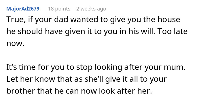 Text response discussing a will and inheritance favoring a brother over a sister. Text response discussing a will and inheritance favoring a brother over a sister.