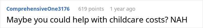 Comment discussing tough conversation on childcare costs and financial help. Comment discussing tough conversation on childcare costs and financial help.