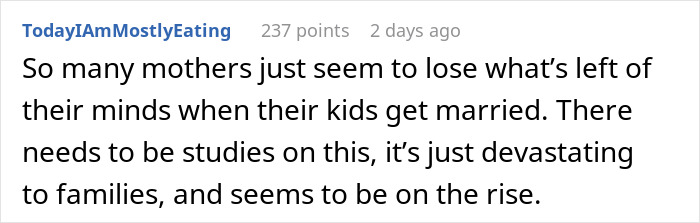 Reddit comment discussing mothers, marriage, and family dynamics. Reddit comment discussing mothers, marriage, and family dynamics.