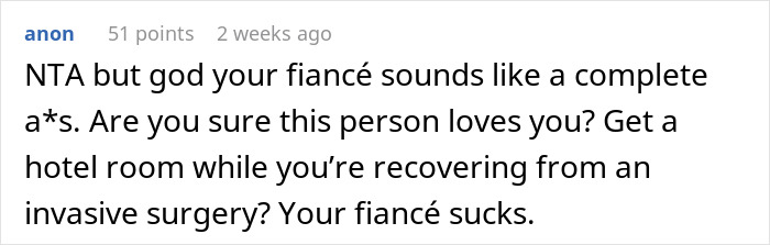 Guy Tells Fiancée To Recover In Hotel Room After Surgery So As Not To Not Disturb His Dog Guy Tells Fiancée To Recover In Hotel Room After Surgery So As Not To Not Disturb His Dog