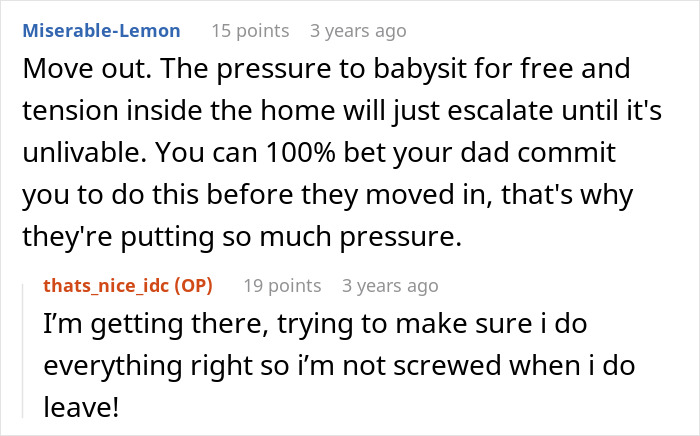 Comments discussing pressure on daughter to babysit without being asked. Comments discussing pressure on daughter to babysit without being asked.