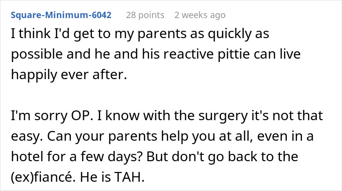 Guy Tells Fiancée To Recover In Hotel Room After Surgery So As Not To Not Disturb His Dog Guy Tells Fiancée To Recover In Hotel Room After Surgery So As Not To Not Disturb His Dog