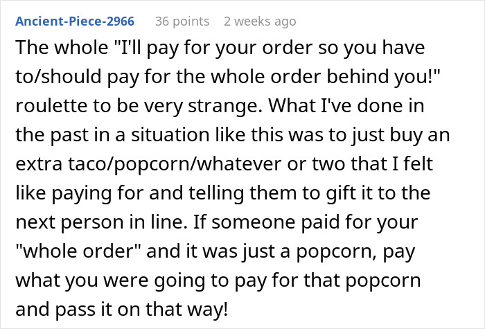 Customer discusses opinions on keeping a pay it forward chain at a checkout counter. Customer discusses opinions on keeping a pay it forward chain at a checkout counter.
