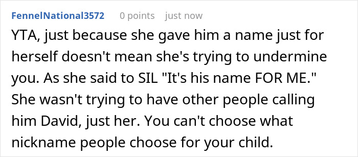 Comment discussing MIL renaming grandson, defending her choice and addressing DIL's reaction. Comment discussing MIL renaming grandson, defending her choice and addressing DIL's reaction.