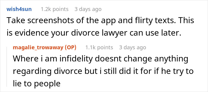 Reddit comments discussing infidelity and evidence for a divorce lawyer. Reddit comments discussing infidelity and evidence for a divorce lawyer.