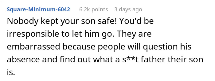 Comment discussing a mother refusing her son's BBQ attendance due to stepsiblings, highlighting family fairness issues. Comment discussing a mother refusing her son's BBQ attendance due to stepsiblings, highlighting family fairness issues.