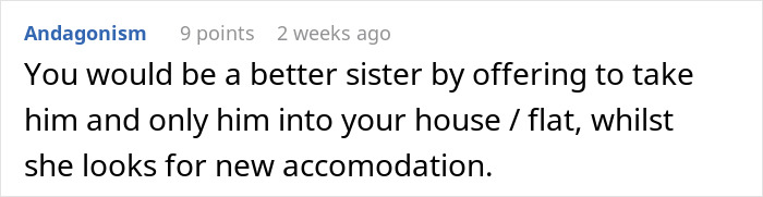 Comment discussing family dynamics and rent assistance, suggesting better sibling support. Comment discussing family dynamics and rent assistance, suggesting better sibling support.