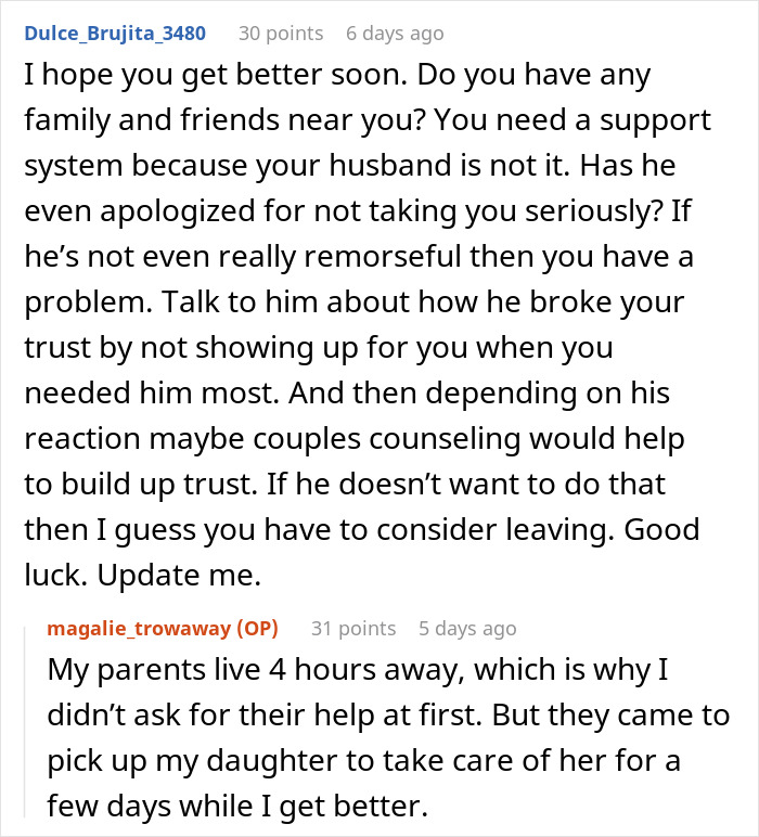 Text exchange discussing relationship issues after husband ignores wife's SOS call. Text exchange discussing relationship issues after husband ignores wife's SOS call.