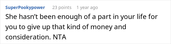 Comment discussing a woman's refusal to cancel an expensive trip over family issues. Comment discussing a woman's refusal to cancel an expensive trip over family issues.