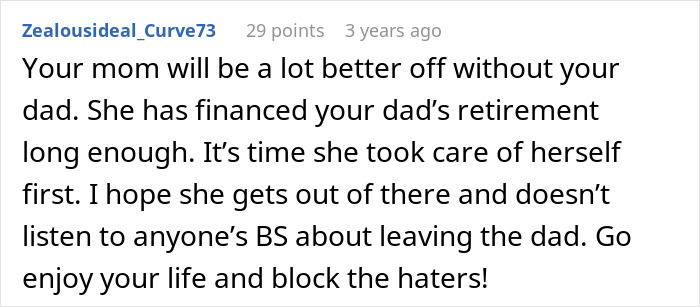 Text message about supporting mom's independence and ignoring negativity. Text message about supporting mom's independence and ignoring negativity.