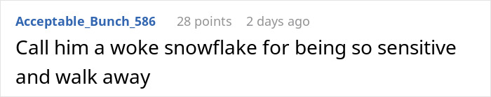 Comment replies to anti-woke cousin prank, mentioning "woke snowflake" in a humorous context. Comment replies to anti-woke cousin prank, mentioning "woke snowflake" in a humorous context.