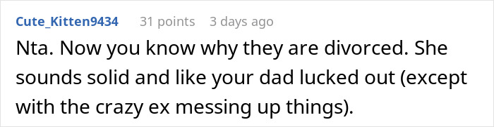 Online comment discussing a teen babysitting dad's girlfriend's kids and dealing with her ex. Online comment discussing a teen babysitting dad's girlfriend's kids and dealing with her ex.