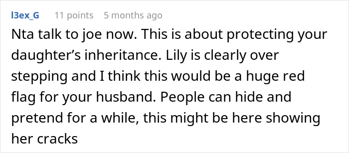 Comment discussing the issue of inheritance related to a mom refusing a woman's jewelry demand from a stepdaughter. Comment discussing the issue of inheritance related to a mom refusing a woman's jewelry demand from a stepdaughter.