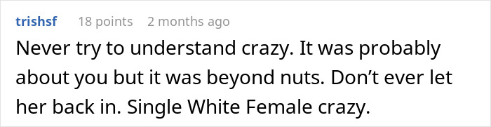 Comment about understanding irrational behavior, suggesting strong boundary maintenance. Comment about understanding irrational behavior, suggesting strong boundary maintenance.