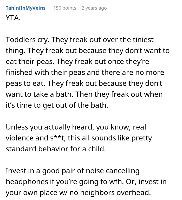 Text post criticizing someone for calling CPS over toddler tantrums, suggesting noise-canceling headphones instead. Text post criticizing someone for calling CPS over toddler tantrums, suggesting noise-canceling headphones instead.