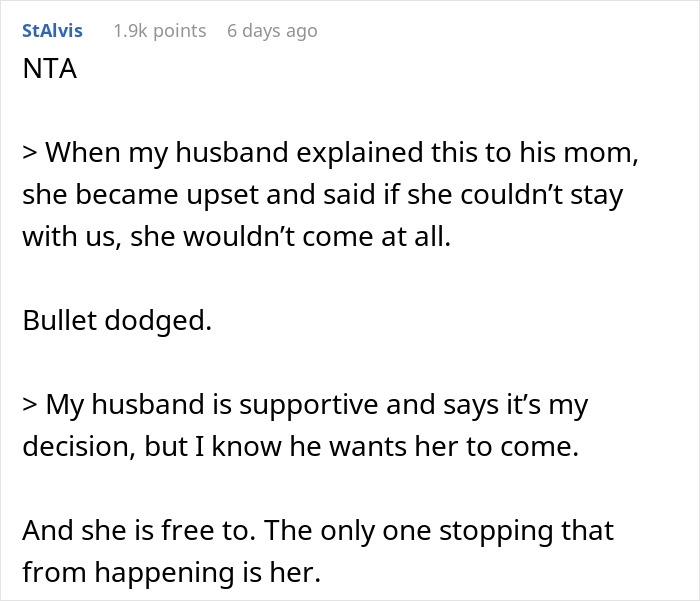 Text exchange discussing MIL offended over not being allowed to sleep over after birth, decision supported by husband. Text exchange discussing MIL offended over not being allowed to sleep over after birth, decision supported by husband.