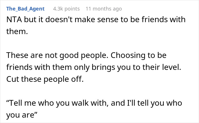 A comment about friends lying about income for food bank usage, suggesting to distance from them. A comment about friends lying about income for food bank usage, suggesting to distance from them.