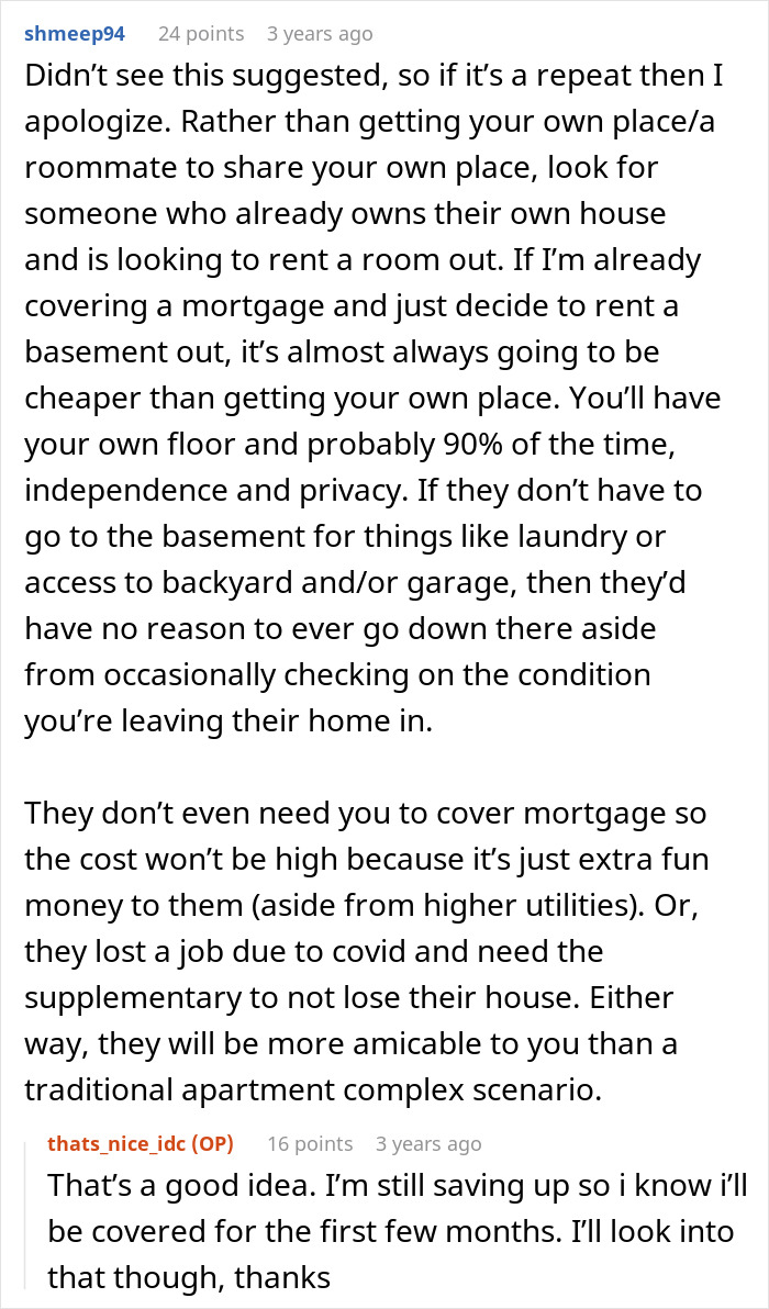 Reddit post discussing renting options and financial considerations. Reddit post discussing renting options and financial considerations.