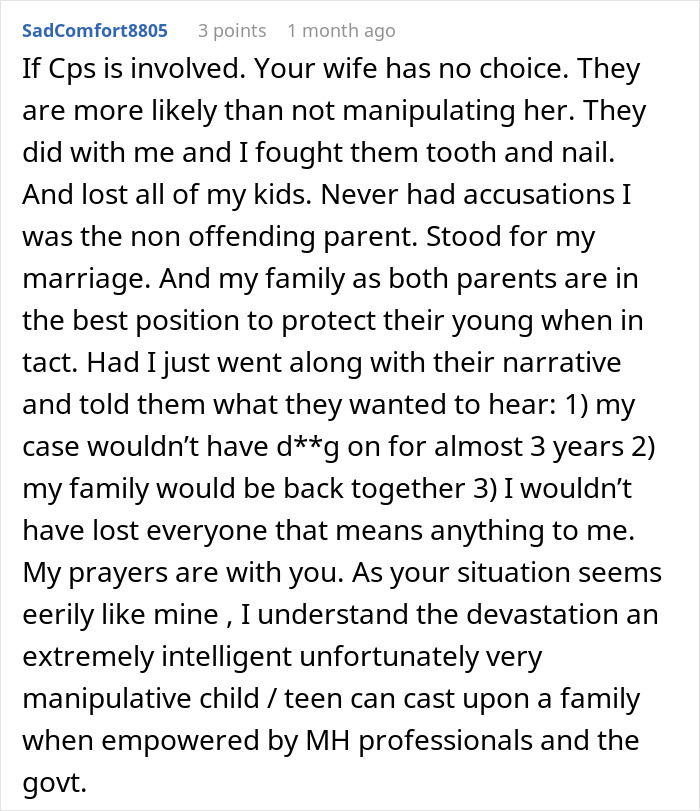 A comment offering advice on dealing with a manipulative stepdaughter's lies, highlighting family impact. A comment offering advice on dealing with a manipulative stepdaughter's lies, highlighting family impact.