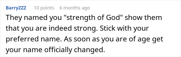 Text comment discussing a daughter's name from the Bible and advice on changing it. Text comment discussing a daughter's name from the Bible and advice on changing it.