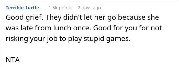 Comment screenshot discussing GF not passing probation due to lateness. Comment screenshot discussing GF not passing probation due to lateness.
