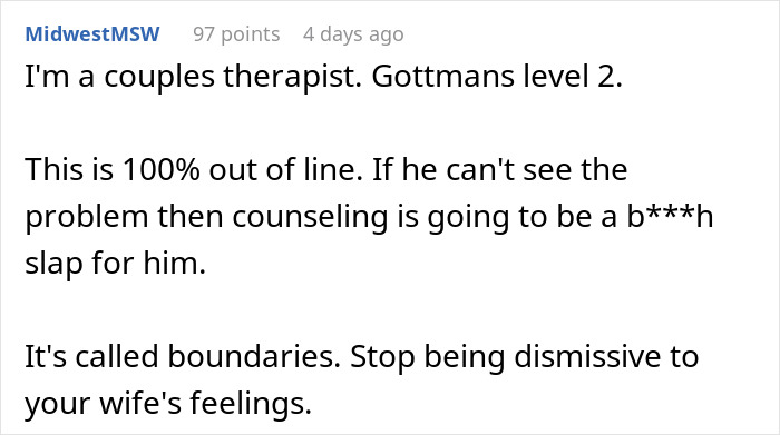 Comment from a therapist discussing boundaries in relationships concerning the work wife scenario. Comment from a therapist discussing boundaries in relationships concerning the work wife scenario.