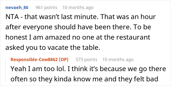 Comment thread discussing canceled birthday dinner after friends and family didn't show up. Comment thread discussing canceled birthday dinner after friends and family didn't show up.