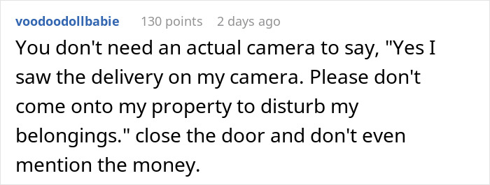 Text message about neighbor questioning delivery verification without a camera, mentioning loans and privacy concerns. Text message about neighbor questioning delivery verification without a camera, mentioning loans and privacy concerns.