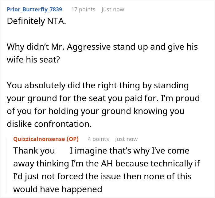 Reddit users discuss a scenario involving a man insisting a stranger give up their prepaid train seat for his pregnant wife. Reddit users discuss a scenario involving a man insisting a stranger give up their prepaid train seat for his pregnant wife.