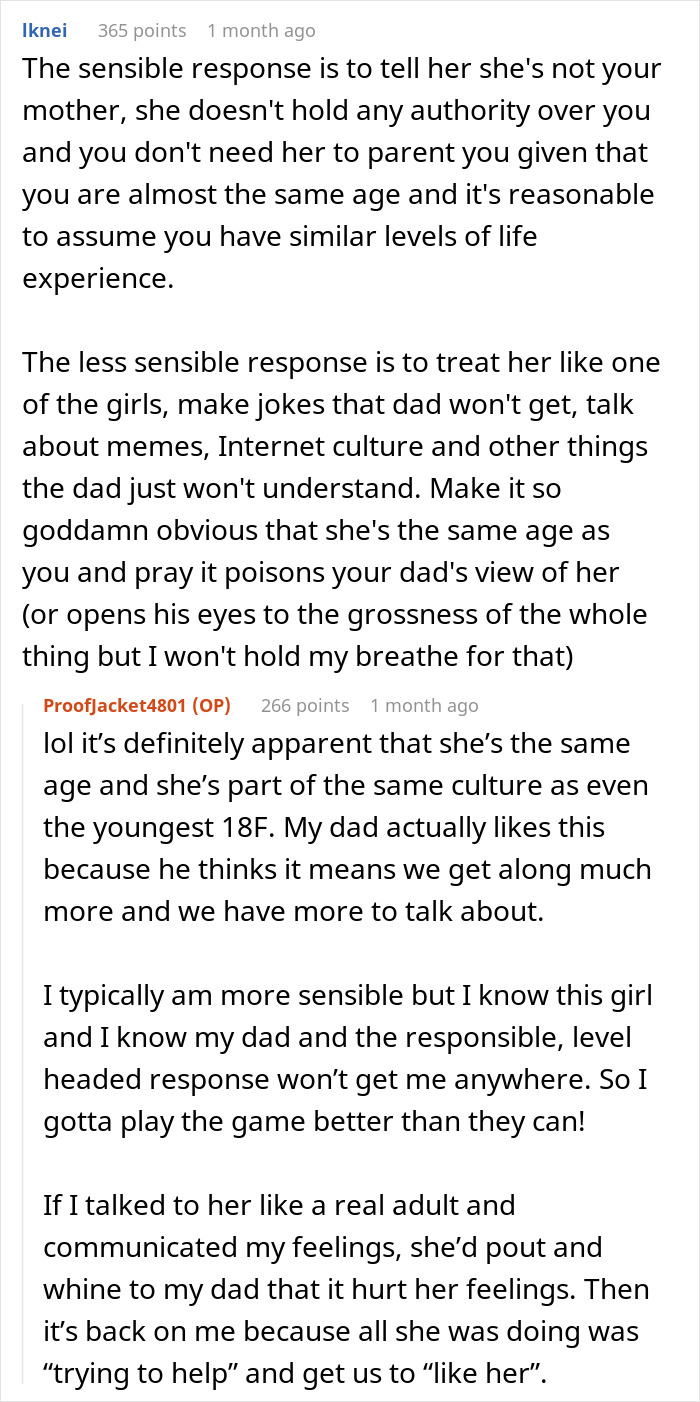 Reddit discussion on dad’s 25-year-old girlfriend parenting a 23-year-old, causing tension. Reddit discussion on dad’s 25-year-old girlfriend parenting a 23-year-old, causing tension.