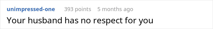 Comment saying "Your husband has no respect for you," referring to coworkers' game revelation. Comment saying "Your husband has no respect for you," referring to coworkers' game revelation.