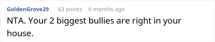 Comment on Reddit about bullies inside a house. Comment on Reddit about bullies inside a house.